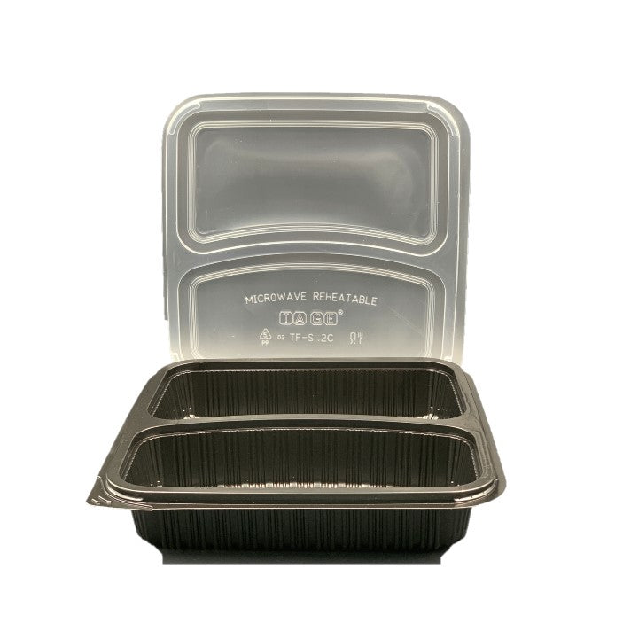 LUNCH BOX PLASTIC BLACK 50pc/pack With Lid-2Com