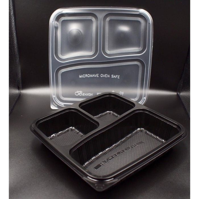 LUNCH BOX PLASTIC BLACK 50pc/pack